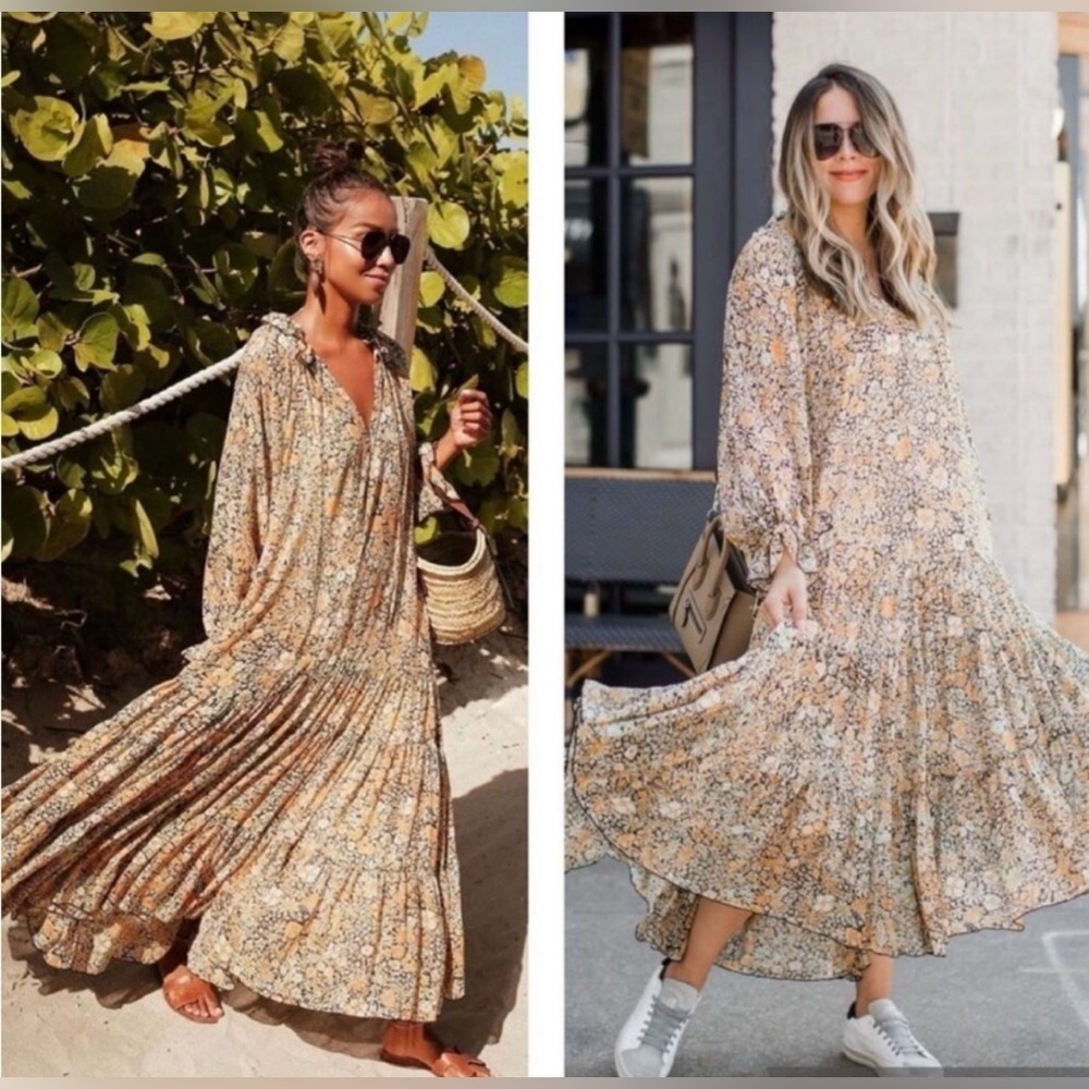 Free People Feeling Groovy Floral Boho  Ruffle Oversize Tiered Maxi dress - Picture 3 of 16
